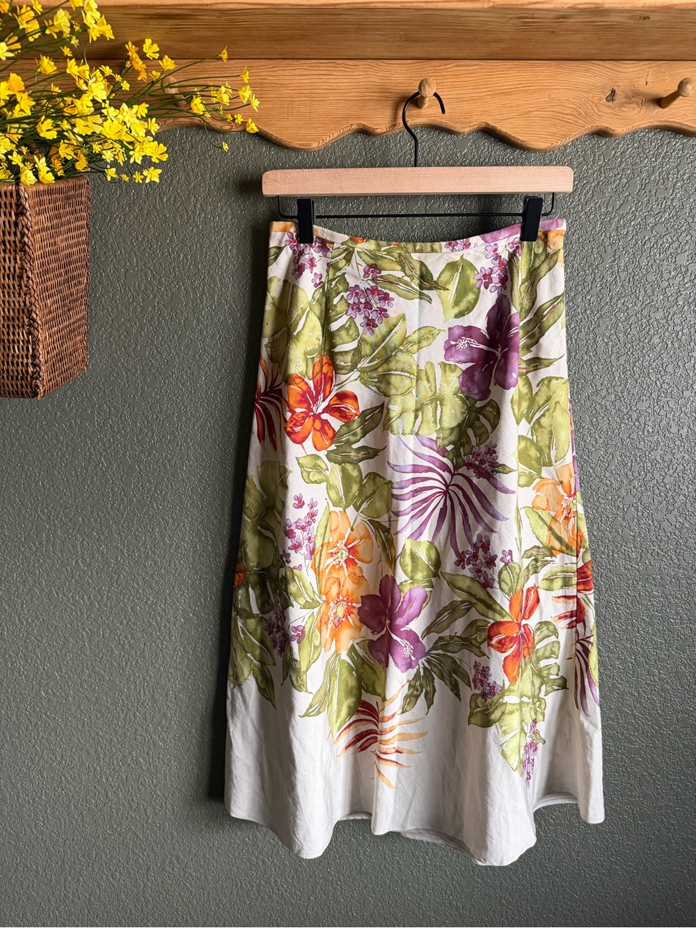 Talbots Tropical Floral A-Line Skirt in Green, Purple & Orange